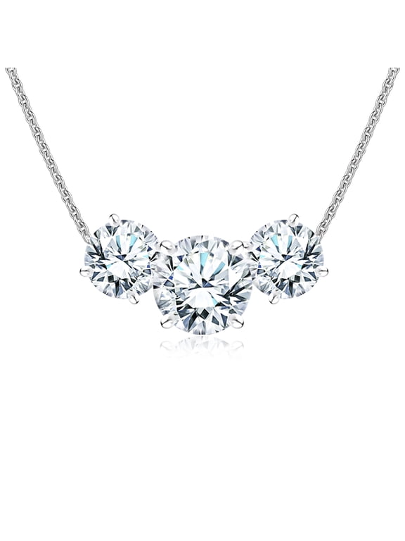 1 Carat Lab Grown Diamond Pendant Necklace - Round Cut Three Stones Pendant in White Gold Plating
