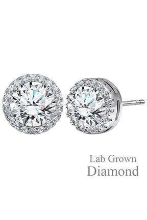 Lab Grown Diamond 1 Carat Round Brilliant Cut Halo Stud Earrings in 18K White Gold Plating for Women