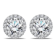 Lab Grown Diamond 1 Carat Round Brilliant Cut Halo Stud Earrings in 18K White Gold Plating for Women