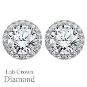 JeenMata Lab Grown Diamond 1 Carat Round Brilliant Cut Halo Stud Earrings in 18K White Gold Plating for Women