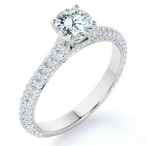 JeenMata 1 Carat Round Brilliant Cut Lab Grown Diamond Micro Pave Set Engagement Ring - Vintage Style Promise Ring in 18K White Gold Plating for Women
