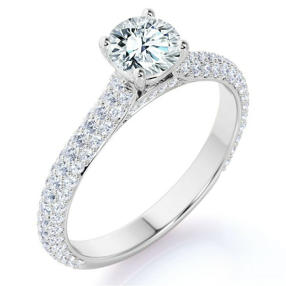 JeenMata 1 Carat Round Brilliant Cut Lab Grown Diamond Micro Pave Set Engagement Ring - Vintage Style Promise Ring in 18K White Gold Plating for Women