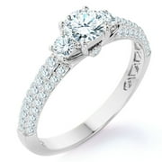 JEENMATA 1 Carat Round Cut Lab Grown Diamond Classic Three Stones Engagement Ring - Vintage Style Micro Pave Wedding Ring in 18K White Gold Plating for Women