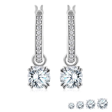 JeenMata 1 Carat Round Cut Lab Grown Diamond Dangle Drop Earrings in 18K White Gold Over Silver