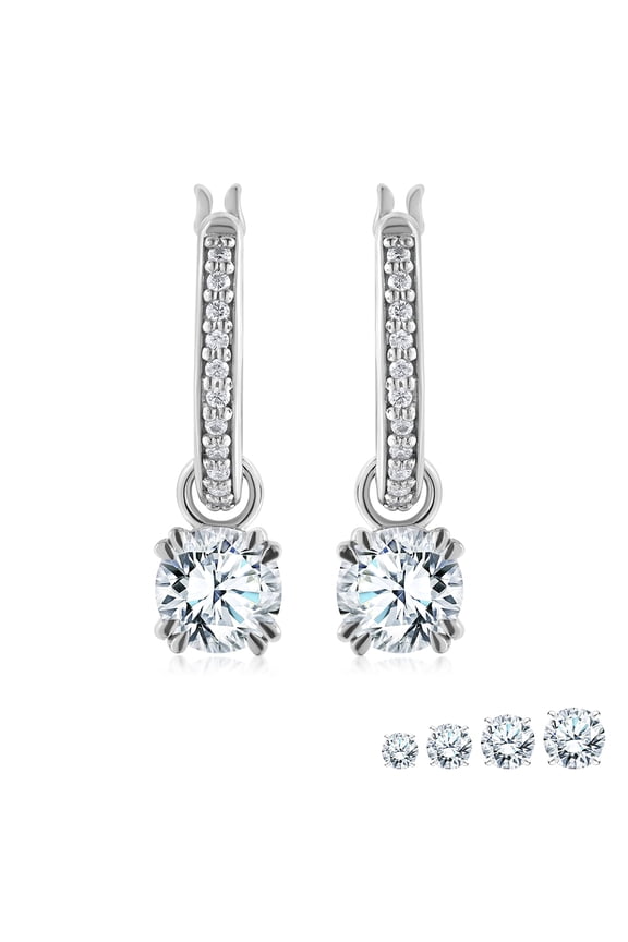 1 Carat Round Cut Lab Grown Diamond Dangle Drop Earrings in 18K White Gold Over Silver