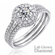 JeenMata 1 Carat Lab Grown Diamond Trio Wedding Ring Set - Round Cut Halo Statement Ring in 18K White Gold Plating for Women
