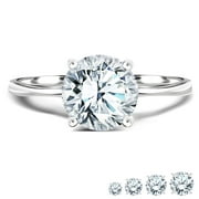 JEENMATA Lab Grown Diamond 0.75 Carat Round Cut Solitaire Engagement Ring in 18K White Gold Over Silver
