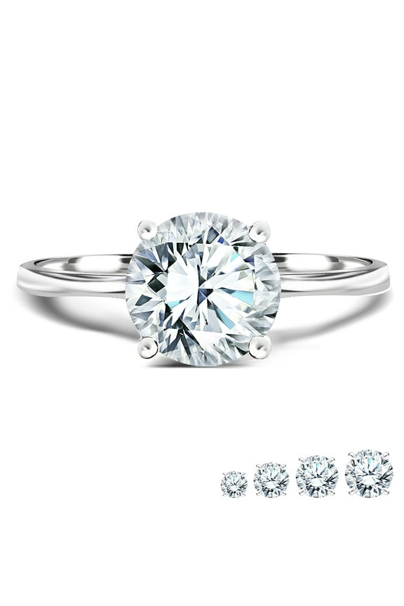 Lab Grown Diamond 1 Carat Round Cut Solitaire Engagement Ring in 18K White Gold Plating for Women