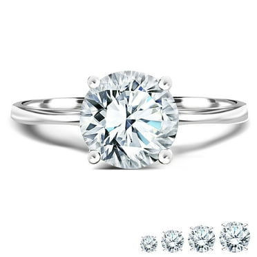 JeenMata Certified 1 Carat Round Cut Lab Grown Diamond Solitaire Engagement Ring in 18K White Gold Over Silver