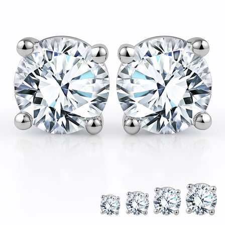 JeenMata Lab Grown Diamond Earrings 1 Carat Round Cut 18K White Gold Plated Solitaire Studs for Women