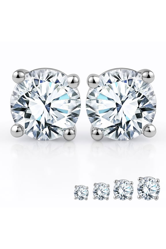 Lab Grown Diamond Earrings 1 Carat Round Cut 18K White Gold Plated Solitaire Studs for Women