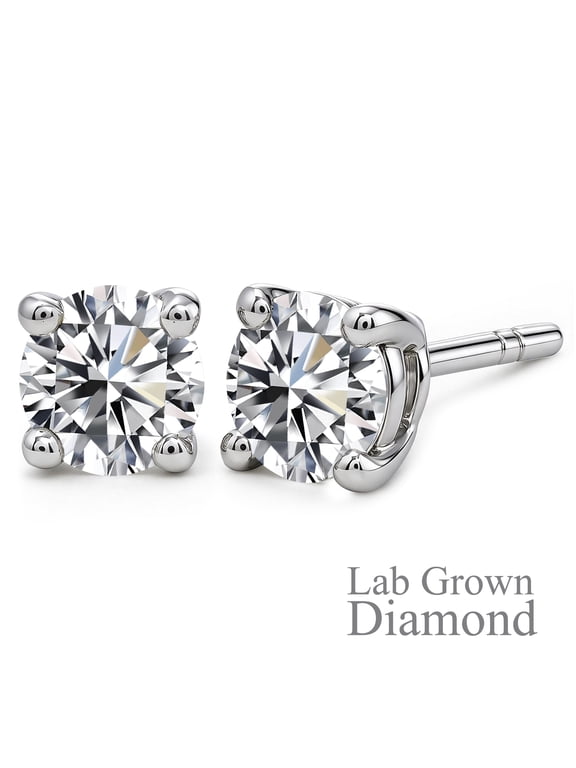 Lab Grown Diamond Earrings 1 Carat Round Cut 18K White Gold Plated Solitaire Studs for Women