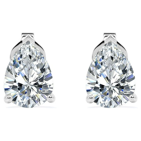 JeenMata 2.5 Carat Pear Cut Moissanite Minimalist Solitaire Stud Earrings In 18K White Gold Plating Over Silver
