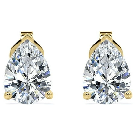 JeenMata 2.5 Carat Pear Cut Moissanite Minimalist Solitaire Stud Earrings In 18K Yellow Gold Plating Over Silver