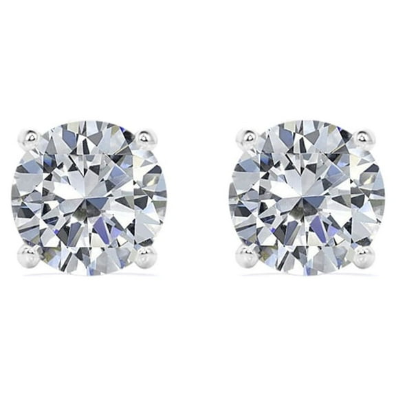 JeenMata 4 Prong 2.25 Carat Round Shaped Moissanite Solitaire Stud Earrings In 18K White Gold Plating Over Silver