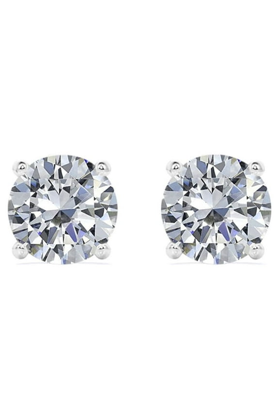 4 Prong 4 Carat Round Shaped Moissanite Solitaire Stud Earrings In 18K White Gold Plating Over Silver