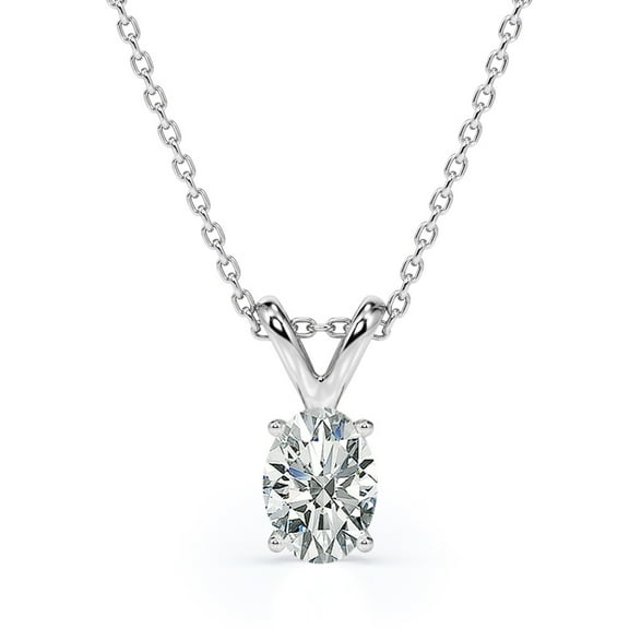 JeenMata Enchanting 1 Carat Oval Shaped Moissanite Pendant Necklace In 18K White Gold Plating Over Silver