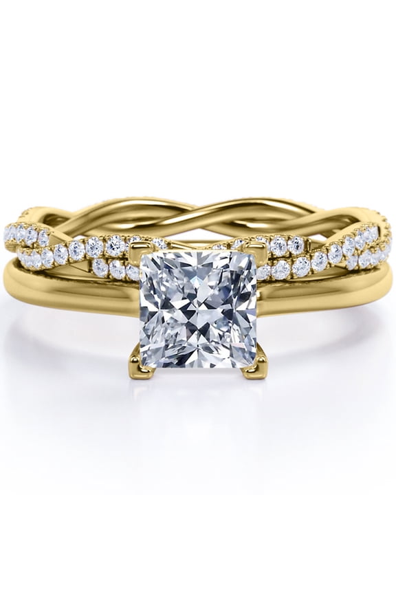 Infinity Eternity 1.75 Carat Princess Cut Moissanite Four-Prong Bridal Set in 18K Yellow Gold Plating over Silver