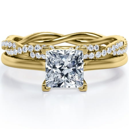 JeenMata Infinity Eternity 1.75 Carat Princess Cut Moissanite Four-Prong Bridal Set in 18K Yellow Gold Plating over Silver
