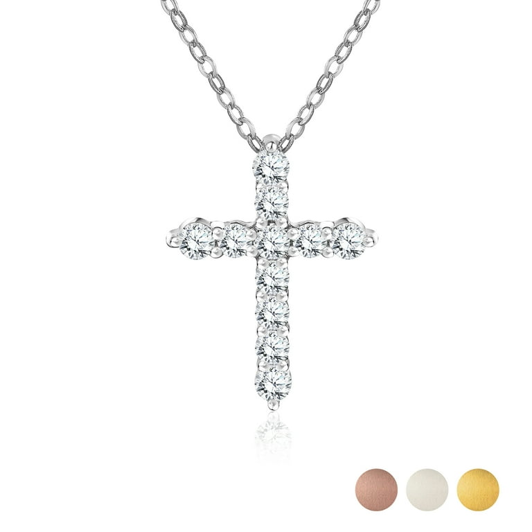 JeenMata Lab Grown Diamond Cross Pendant Necklace in 18K White