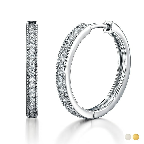 JeenMata Lab Grown Diamond Hoop Earrings - Round Cut Classic Earrings in White Gold Plating for Women