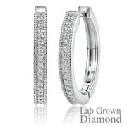 Lab Grown Diamond Hoop Earrings - Round Cut Classic Earrings in White Gold Plating for Women