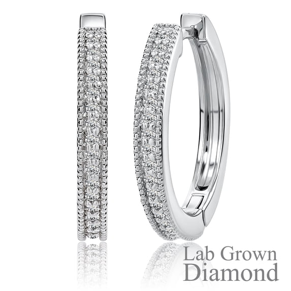 JeenMata Lab Grown Diamond Hoop Earrings - Round Cut Classic Earrings in White Gold Plating for Women