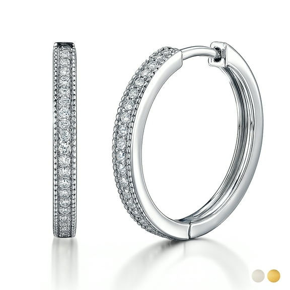 JeenMata Certified Lab Grown Diamond Hoop Earrings - Round Cut Classic Earrings in White Gold Plating for Women