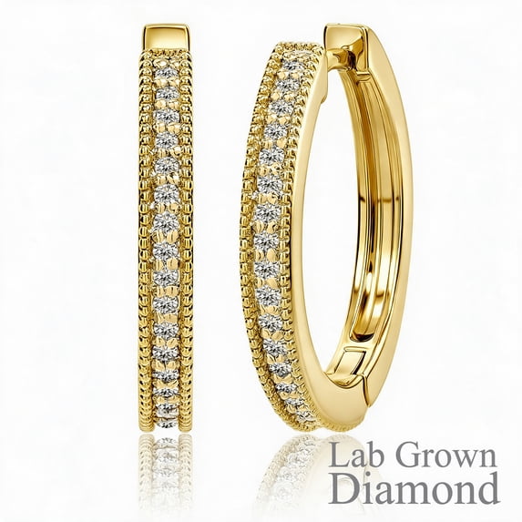 JeenMata Lab Grown Diamond Hoop Earrings - Round Cut Classic Earrings in Yellow Gold Plating for Women