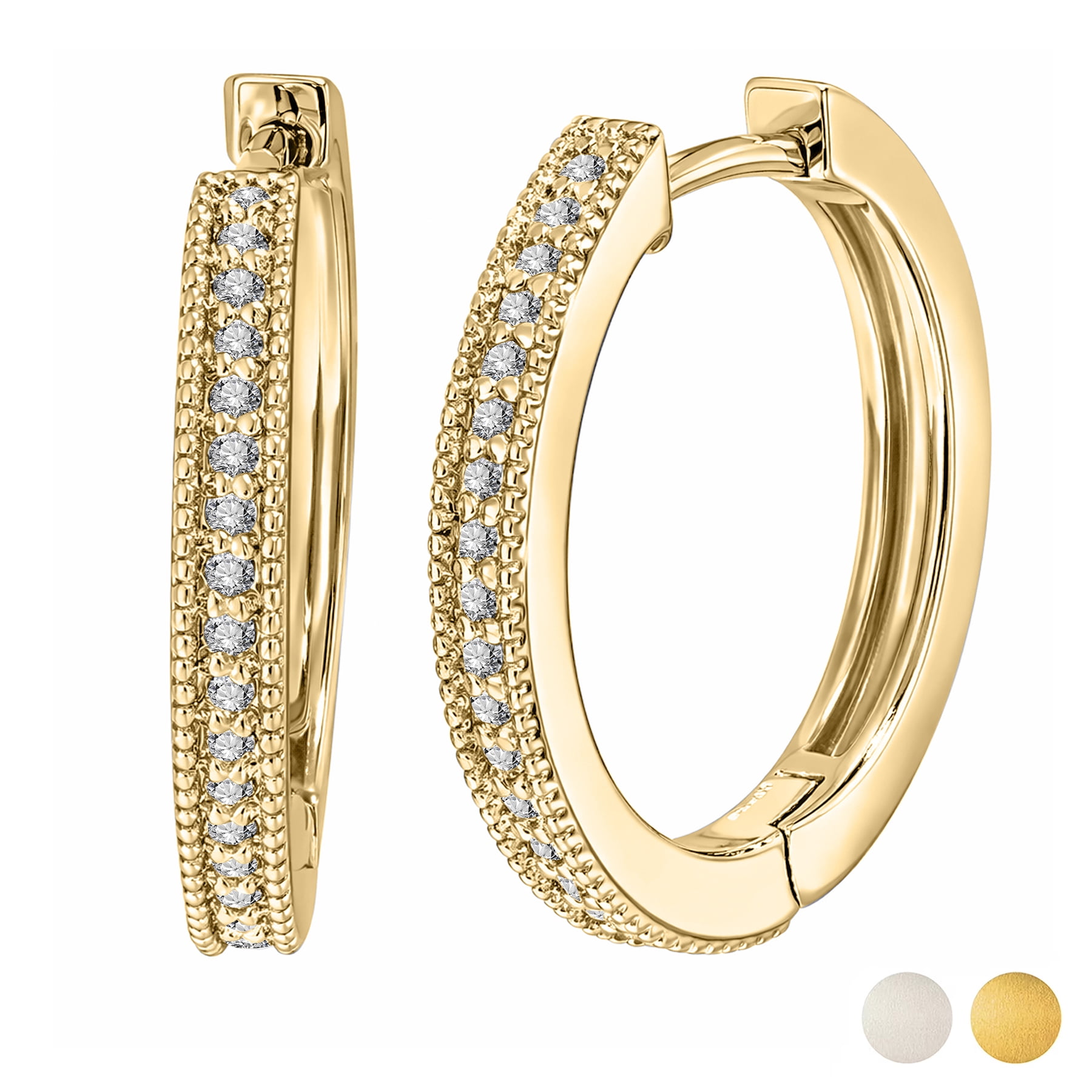 JeenMata Lab Grown Diamond Hoop Earrings - Round Cut Classic Earrings in Yellow Gold Plating for Women