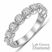 JeenMata Lab Grown Diamond Round Prong Set Vintage Anniversary Ring in 18K White Gold Plated for Women