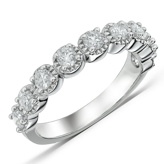 JeenMata Lab Grown Diamond Round Prong Set Vintage Wedding Band in 18K White Gold Plated for Women