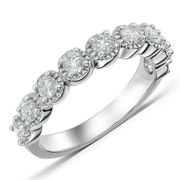 JeenMata Lab Grown Diamond Round Prong Set Vintage Wedding Band in 18K White Gold Plated for Women