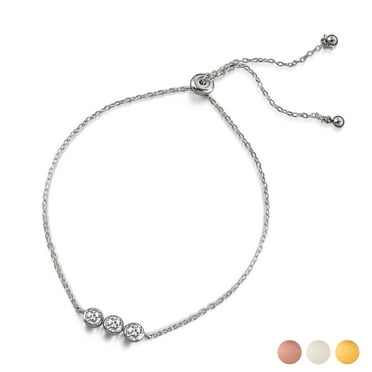 JeenMata Lab Grown Diamond Three Stones Bracelet - Adjustable Slider White Gold Plating Bracelet for Women