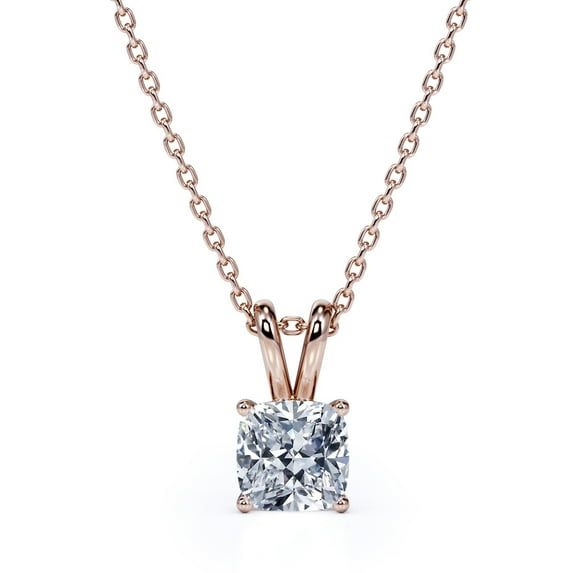 JeenMata Lovely 1.5 Carat Cushion Cut Moissanite Pendant Necklace In 18K Rose Gold Plating Over Silver