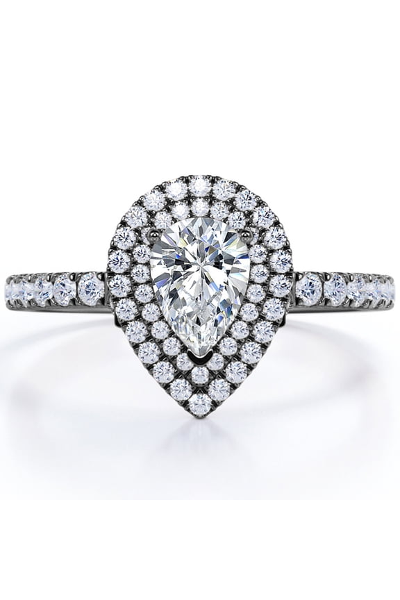 Pave Style 1 Carat Pear-Shaped Moissanite Double Halo Cluster Engagement Ring in 18K Black Gold Plating for Women