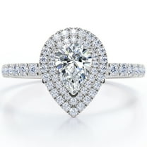 JeenMata Pave Style 1 Carat Pear-Shaped Moissanite Double Halo Cluster Engagement Ring in 18K White Gold Plating over Silver