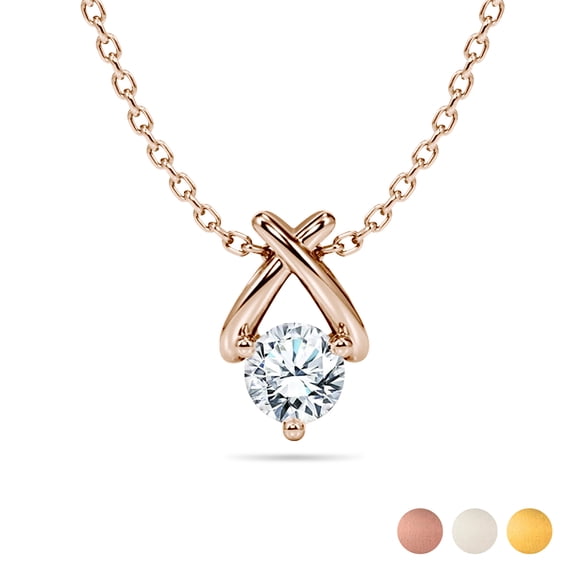 JeenMata Certified X-Shaped Round Cut Lab Grown Diamond Pendant Necklace in 18K Rose Gold over Silver