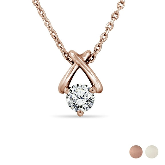 JeenMata Certified X-Shaped Round Cut Lab Grown Diamond Pendant Necklace in 18K Rose Gold Over Silver