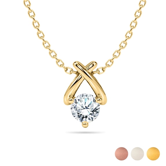 JeenMata Certified X-Shaped Round Cut Lab Grown Diamond Pendant Necklace in 18K Yellow Gold over Silver