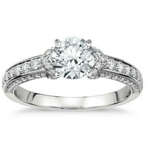 JeenMata Channel Set Perfect Round Cut Real Diamond Engagement Ring in 10k White Gold