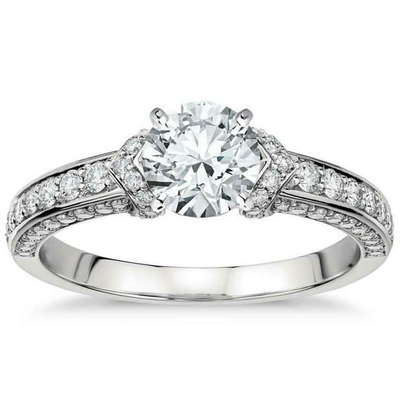 JeenMata Channel Set Perfect Round Cut Real Diamond Engagement Ring in 10k White Gold