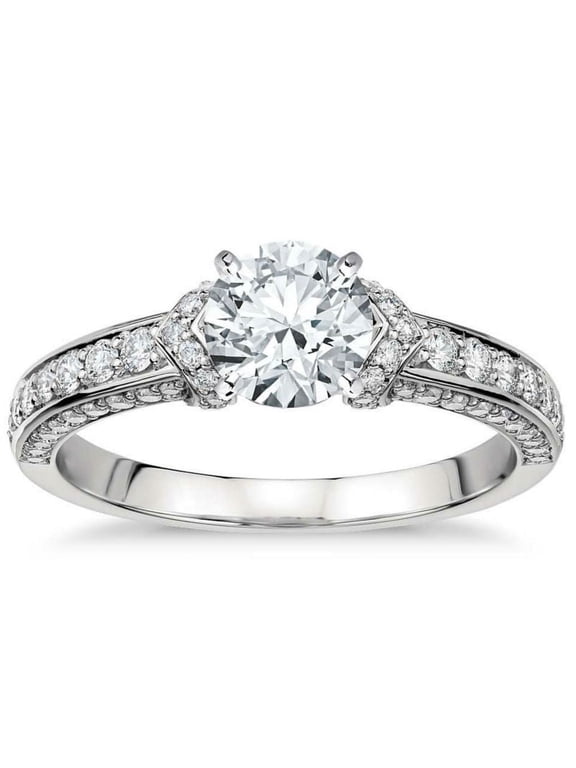 Channel Set Perfect Round Cut Lab Grown Diamond Engagement Ring in 10k White Gold