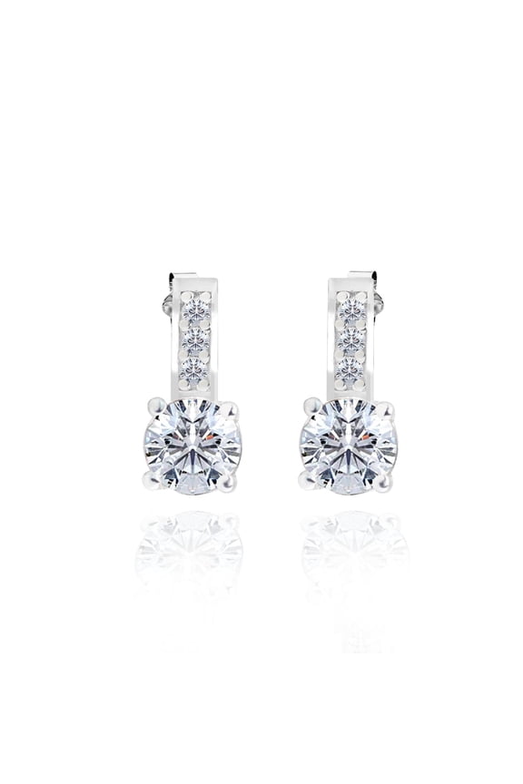 Charming 1 Carat Round Moissanite Earrings in 18K White Gold Plating over Silver