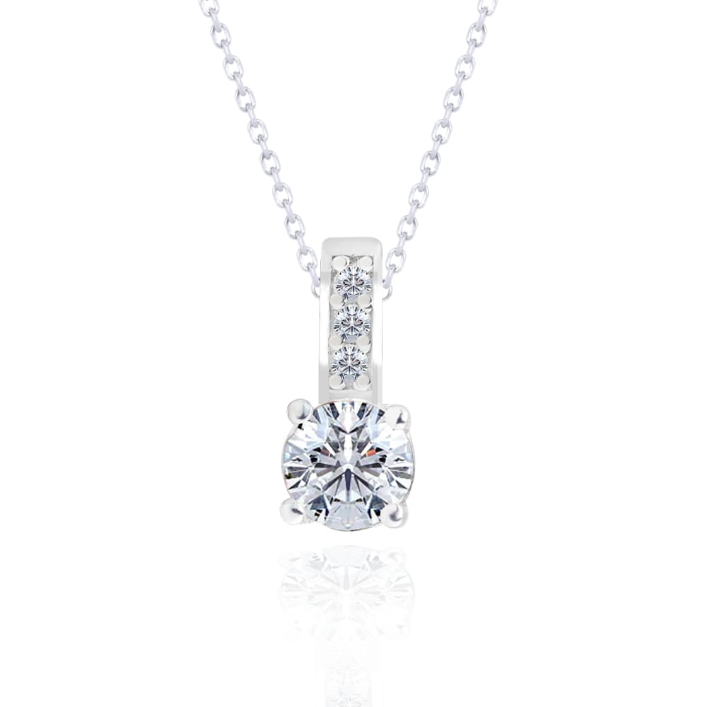 JeenMata Charming 1 Carat Round Moissanite Pendant Necklace in 18K White Gold Plating over Silver