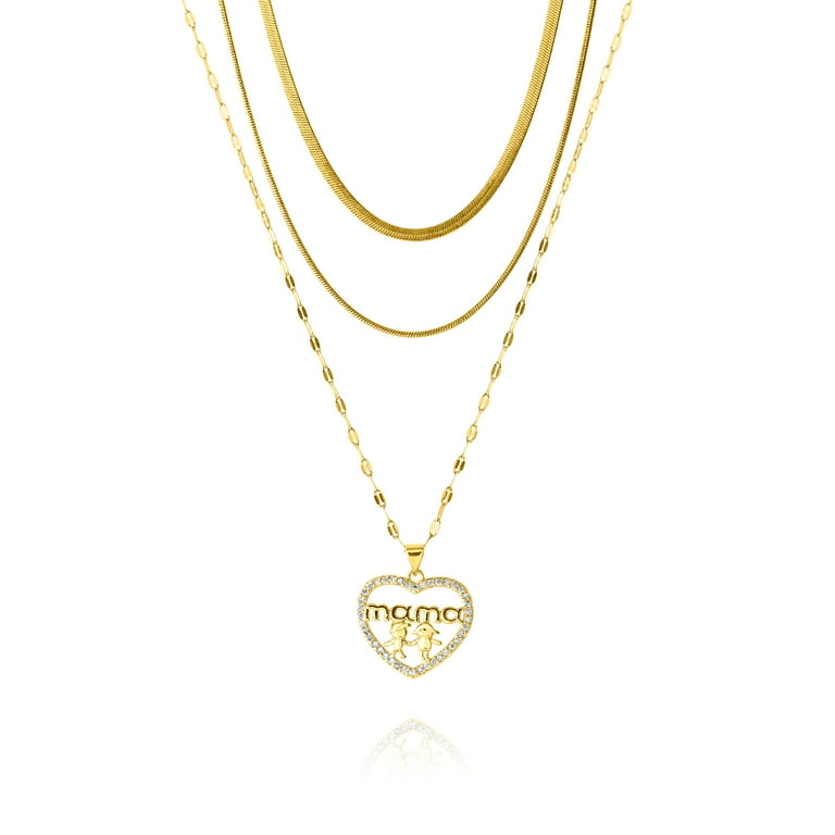 JeenMata Cherished 'Mama' Heart Pendant Layered Necklace Set JeenMata Cherished 'Mama' Heart Pendant Layered Necklace Set