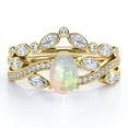 thumbnail image 1 of JeenMata Chevron Bezel 1.75 carat Ovate Welo Opal And Moissanite Infinity Pave-Channel Wedding Ring Set In 18K Yellow Gold Plating Over Silver, 1 of 7