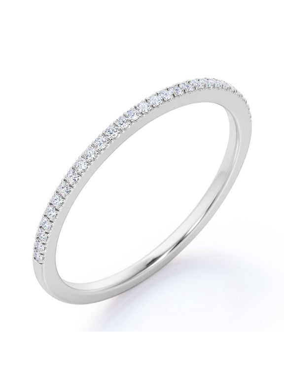0.25 Carat Moissanite Classic Round Cut Pave Accented Wedding Band in 18K White Gold Plating for Women