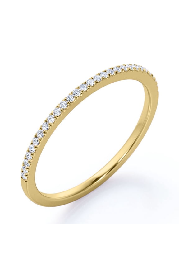 0.25 Carat Moissanite Classic Round Cut Pave Accented Wedding Band in 18K Yellow Gold Plating for Women