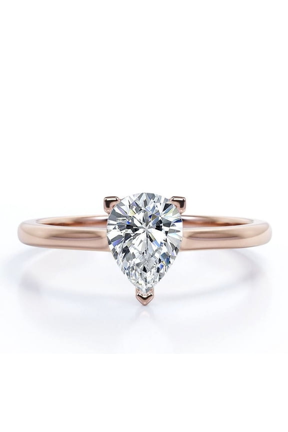 Classic 1 Carat Pear Cut Engagement Ring - Prong Set - 18K Rose Gold Plating over Silver